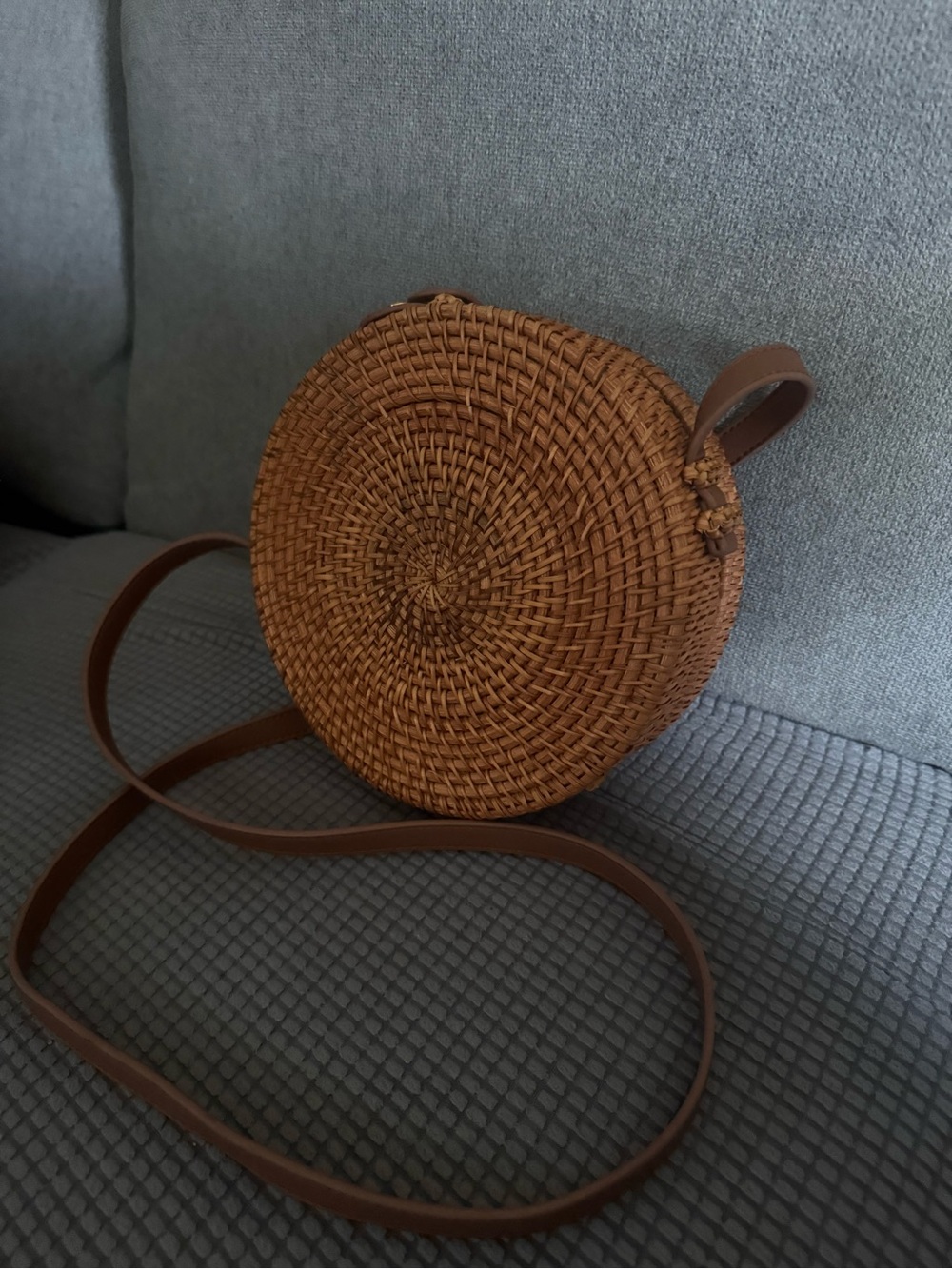 INC International Concepts Round Woven Crossbody Bag in Brown